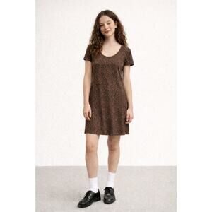 Social Standard Women's Short Sleeve Soft Leopard Scoop T-Shirt Dress Sz M